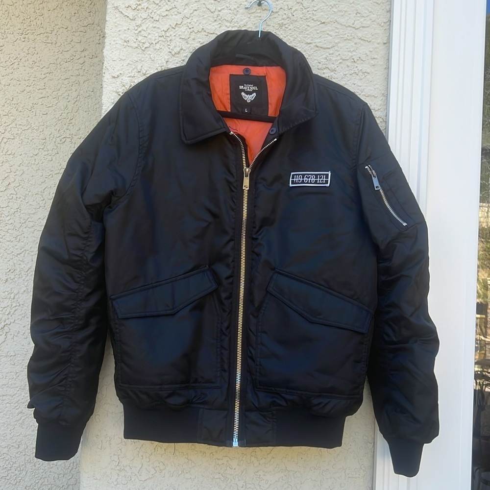 The Original Brave Sould London Black Nylon Bomber Men's Jacket Size L